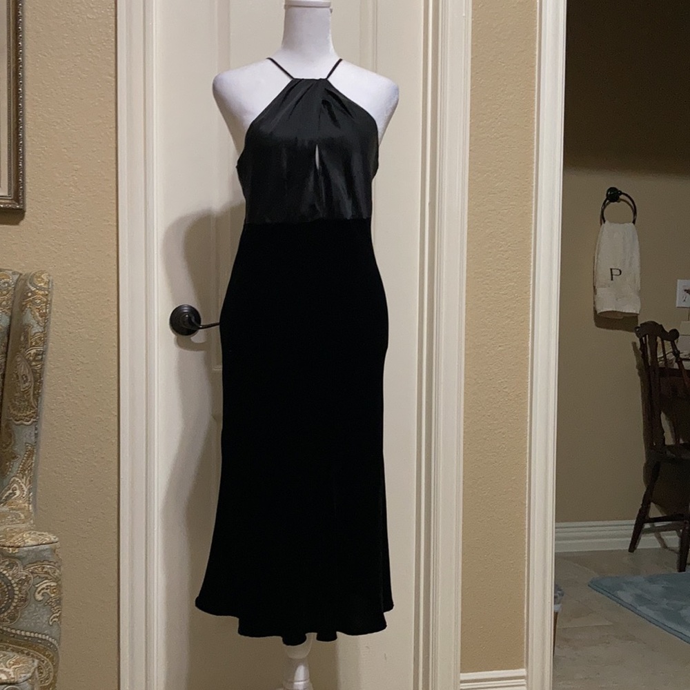 Sunny Leigh Black Cocktail Dress Velvet Satin